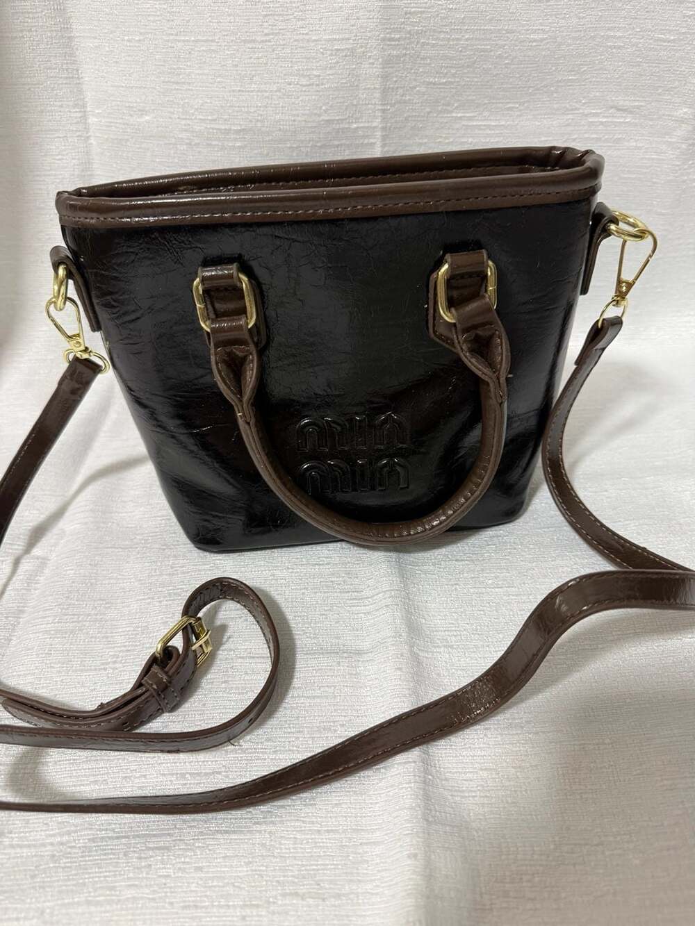 Miu Miu Black Glossy Mini Satchel Crossbody Bag